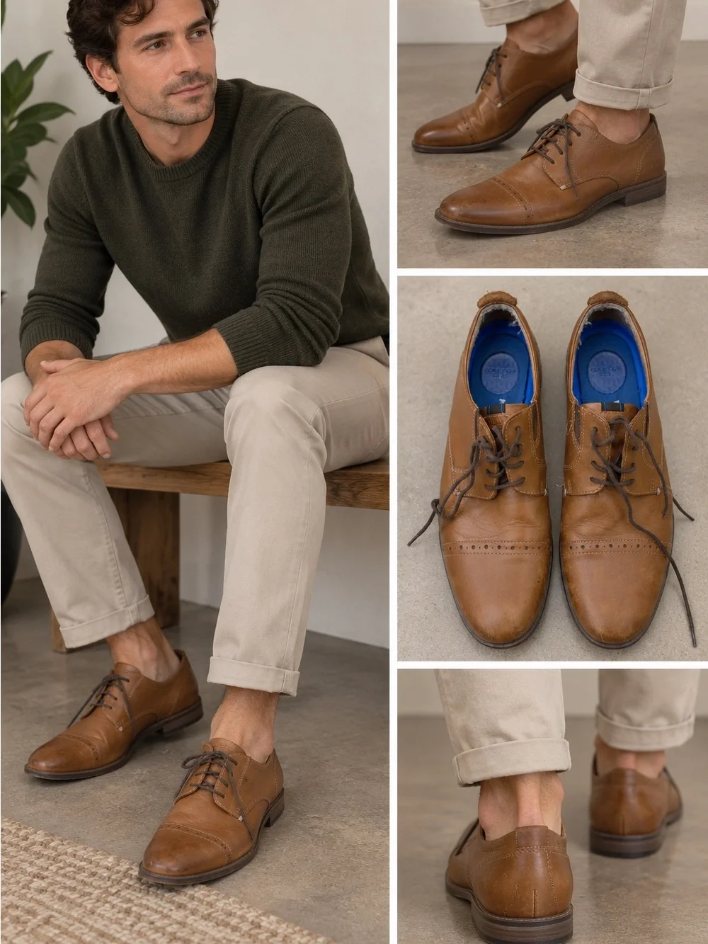 Nunn Bush Classic Cognac Distressed Brown Leather Derby Shoes Size 10M